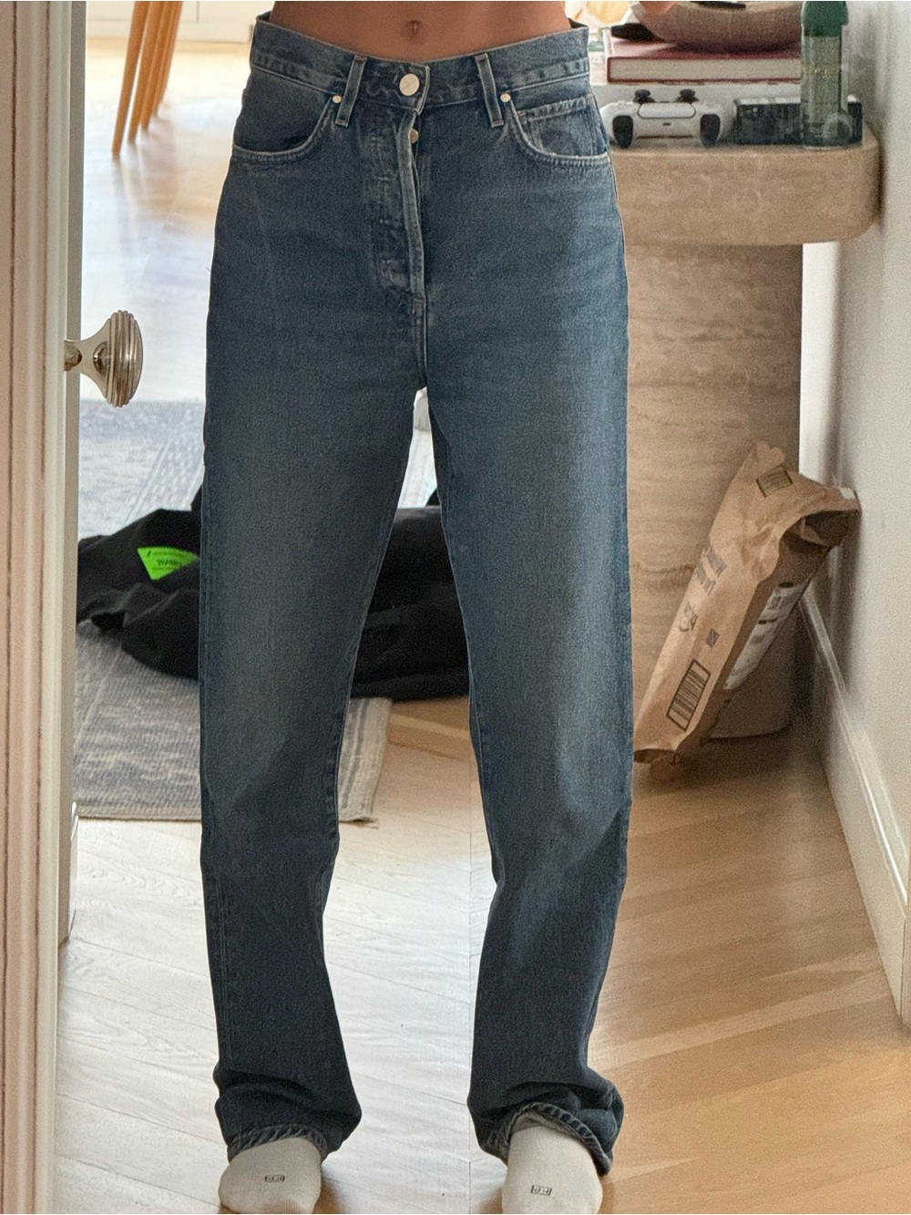 Goldsign Straight Leg Jeans in Medium Blue